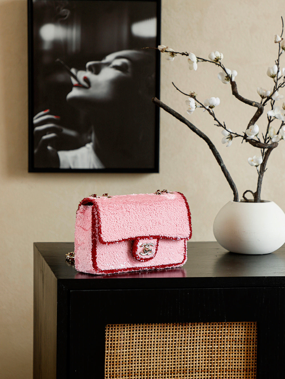 Chanel 25 Flap Bag Pink Red Sequin Leather 322958