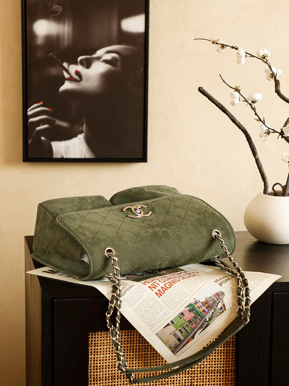 Chanel 25 Classic Single Flap Bag 35cm Green Leather 323478