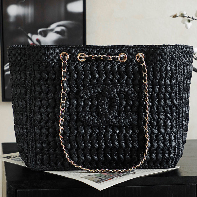 Chanel 2026 Coco Beach Shopping Bag 35cm Black Raffia