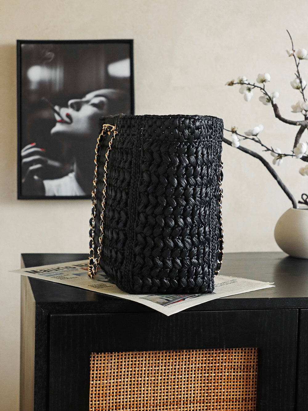 Chanel 2026 Coco Beach Shopping Bag 35cm Black Raffia
