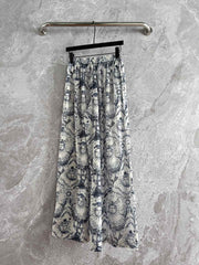 CD Sun God Printed Wide Leg Pants Beige Blue Cotton