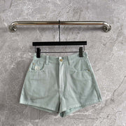 Fendi Hand-made Needle-picking Shorts Blue Green  Cotton