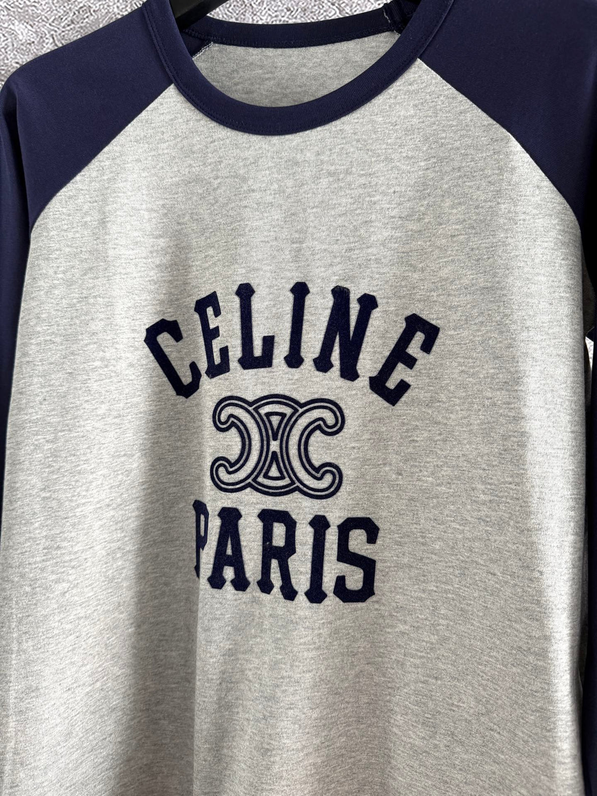 Celine 25 Flocked T-shirt Gray mix Navy Blue Cotton