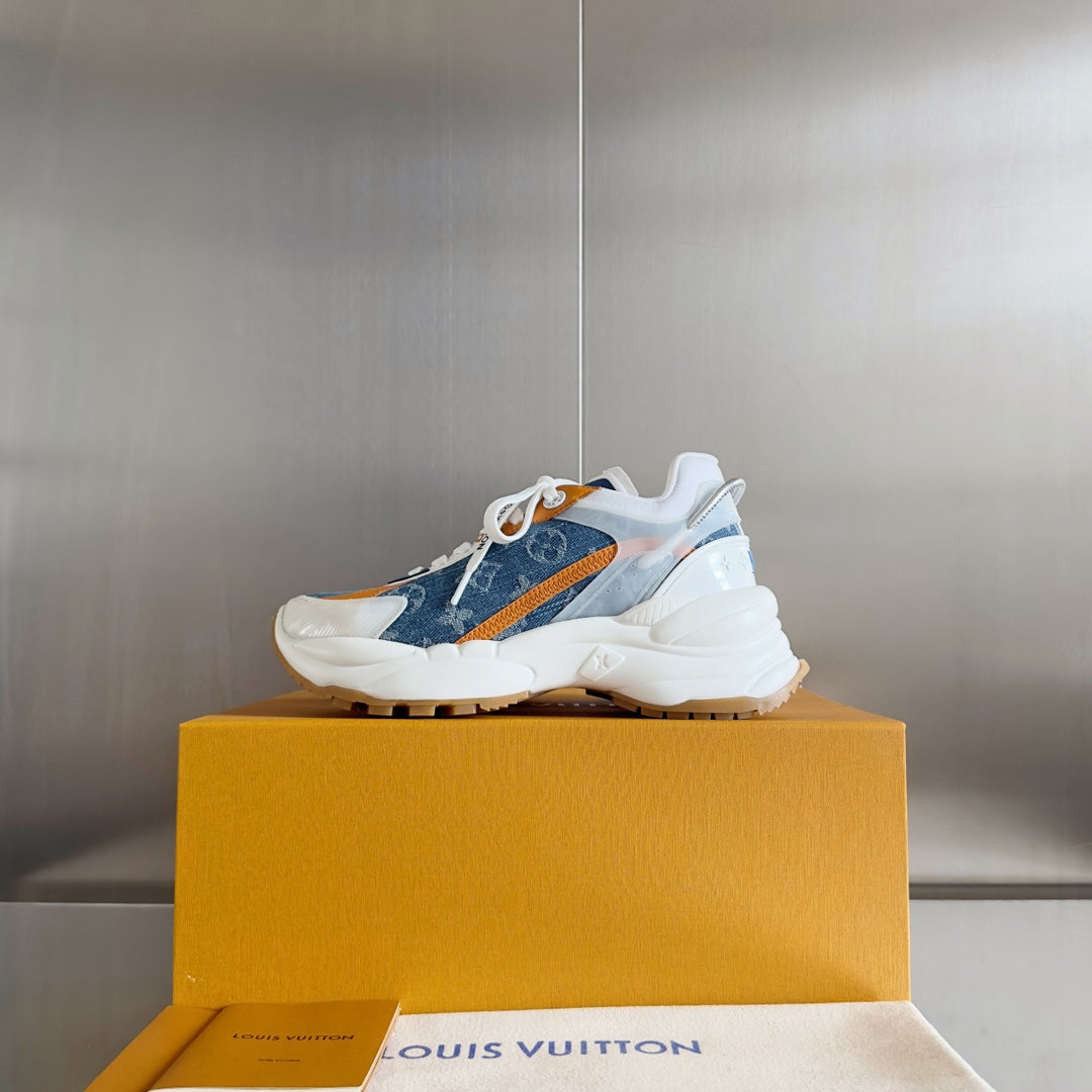 LV Run 55 Sneaker 55mm Light Blue Mix Orange Monogram Jacquard Fabric