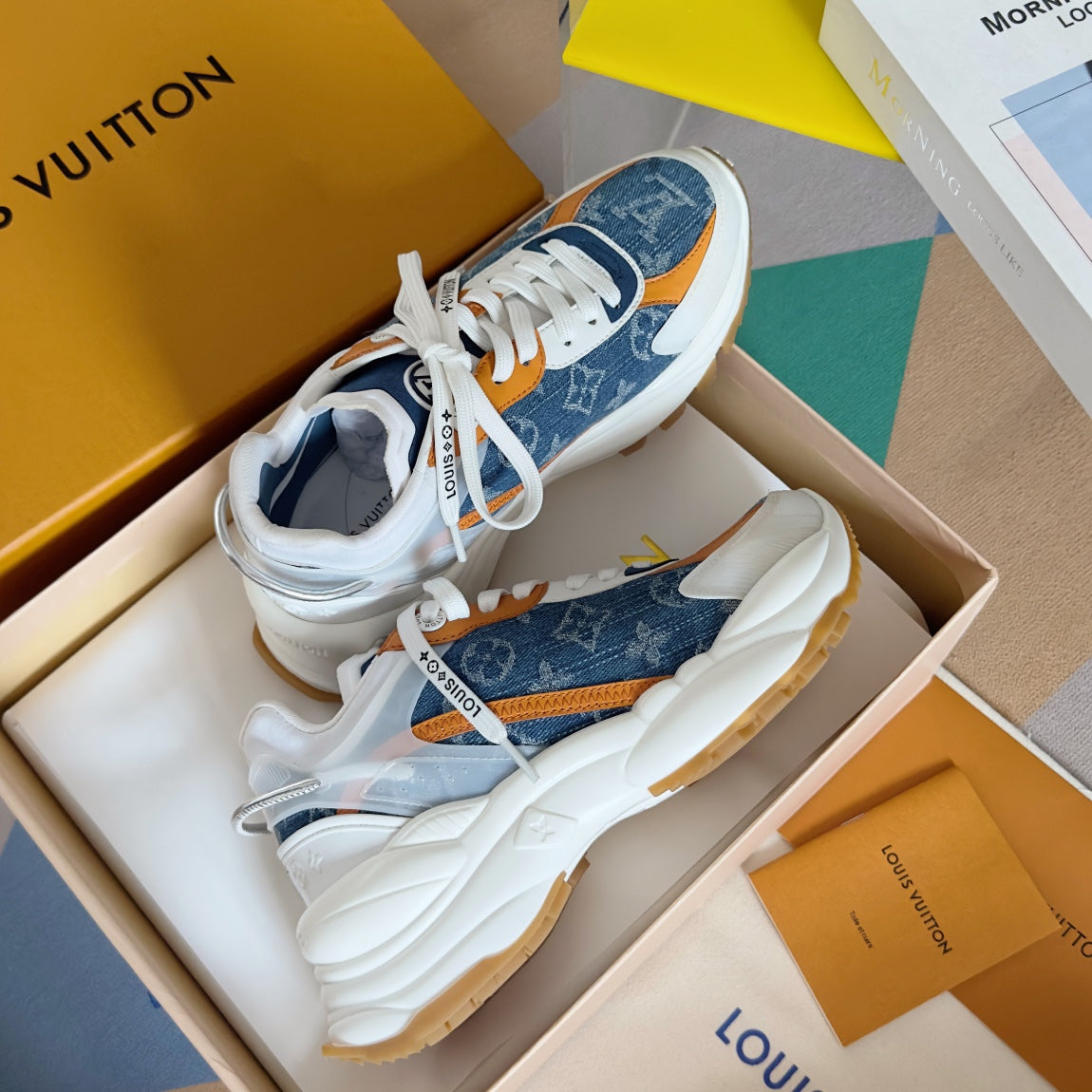 LV Run 55 Sneaker 55mm Light Blue Mix Orange Monogram Jacquard Fabric