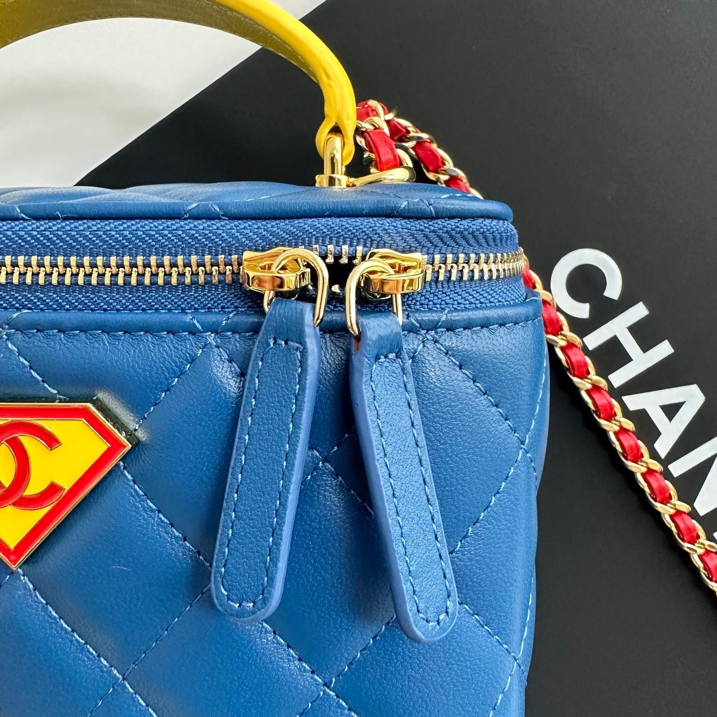 Chanel 2026 Superman Box Bag 17cm Blue Red Yellow Lambskin 383106