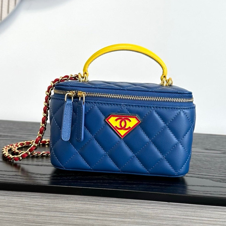 Chanel 2026 Superman Box Bag 17cm Blue Red Yellow Lambskin 383106