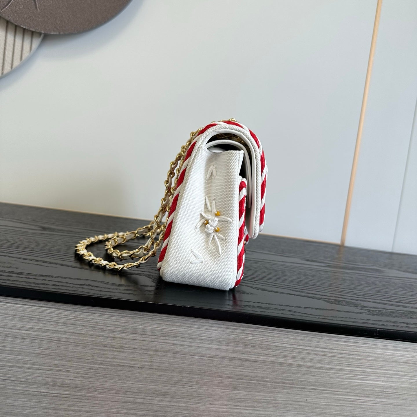 Chanel 2026 Classic 11.12 Bag 25.5cm White Red Woven Leather