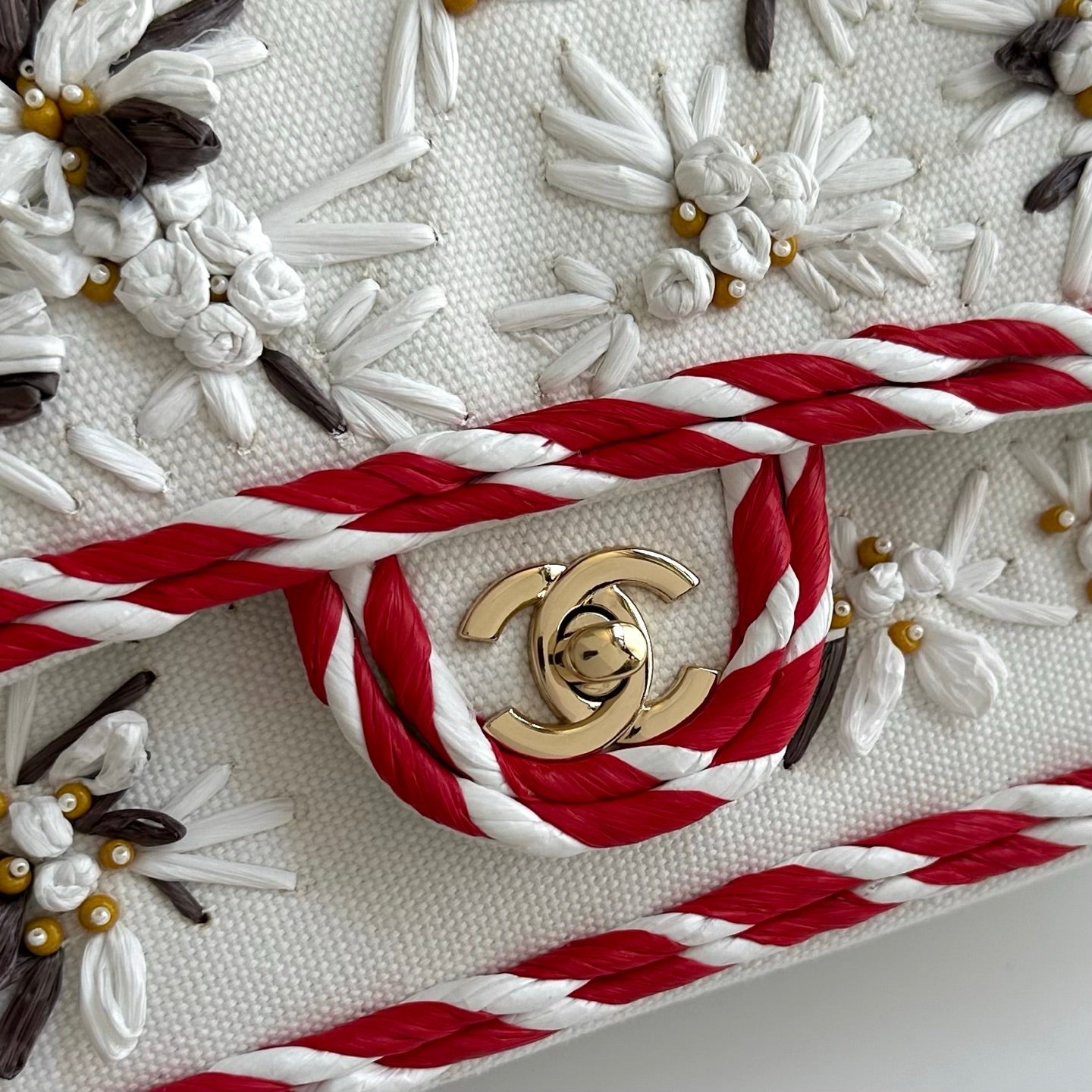 Chanel 2026 Classic 11.12 Bag 25.5cm White Red Woven Leather