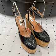Alaila Wedge Sandals 115mm In Black Glossy Lambskin 954887