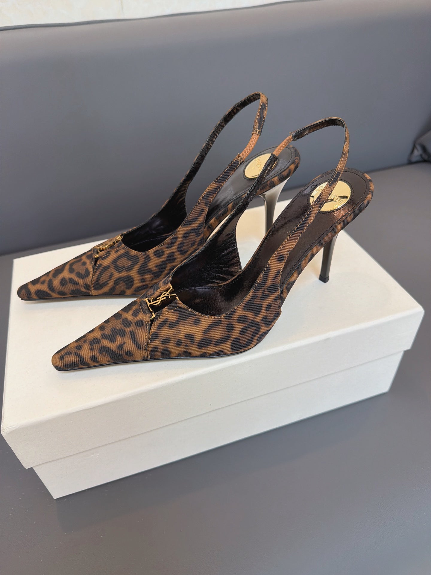 YSL 2026 High-heeled Slingback Lepard Leather
