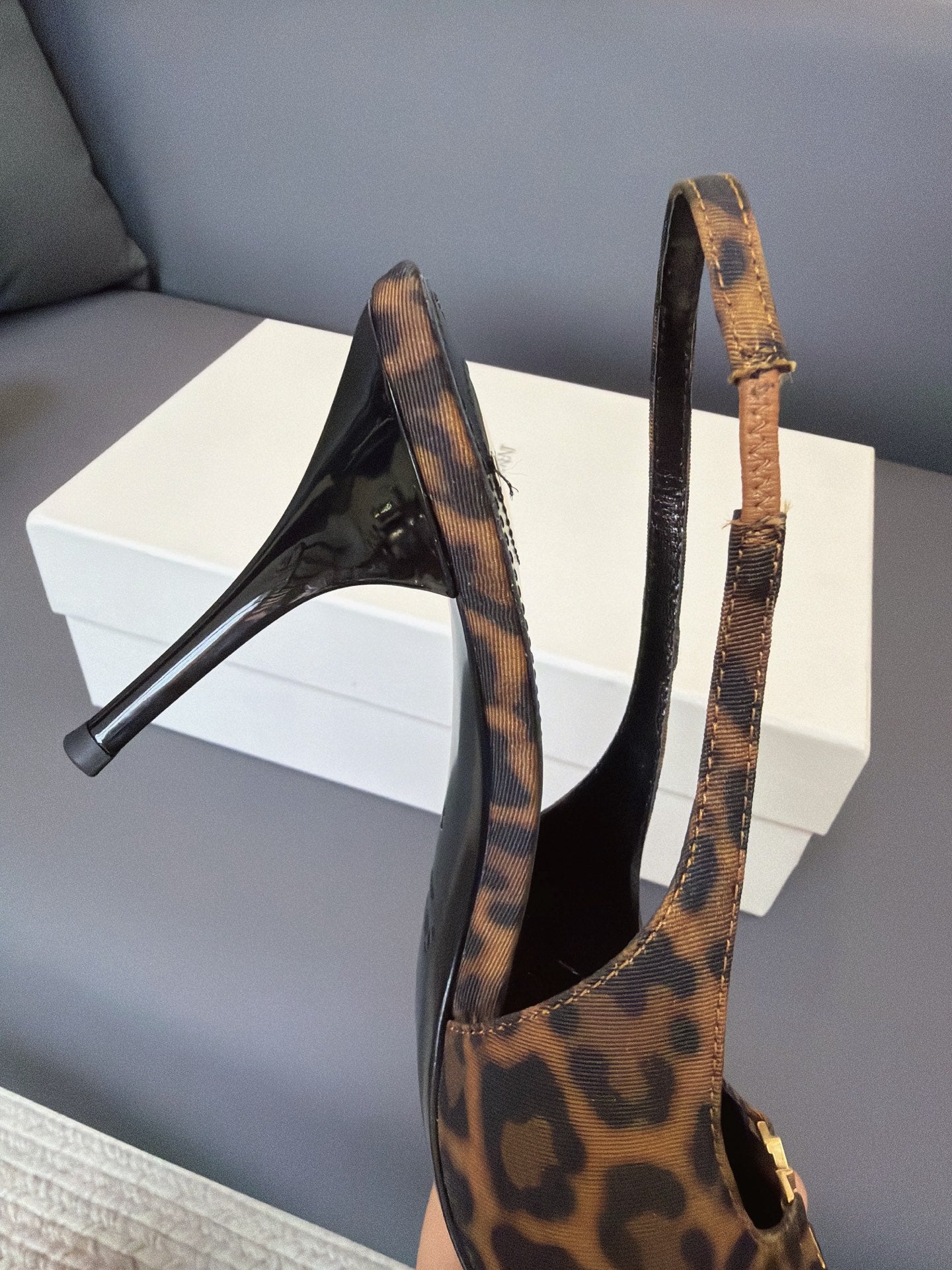 YSL 2026 High-heeled Slingback Lepard Leather