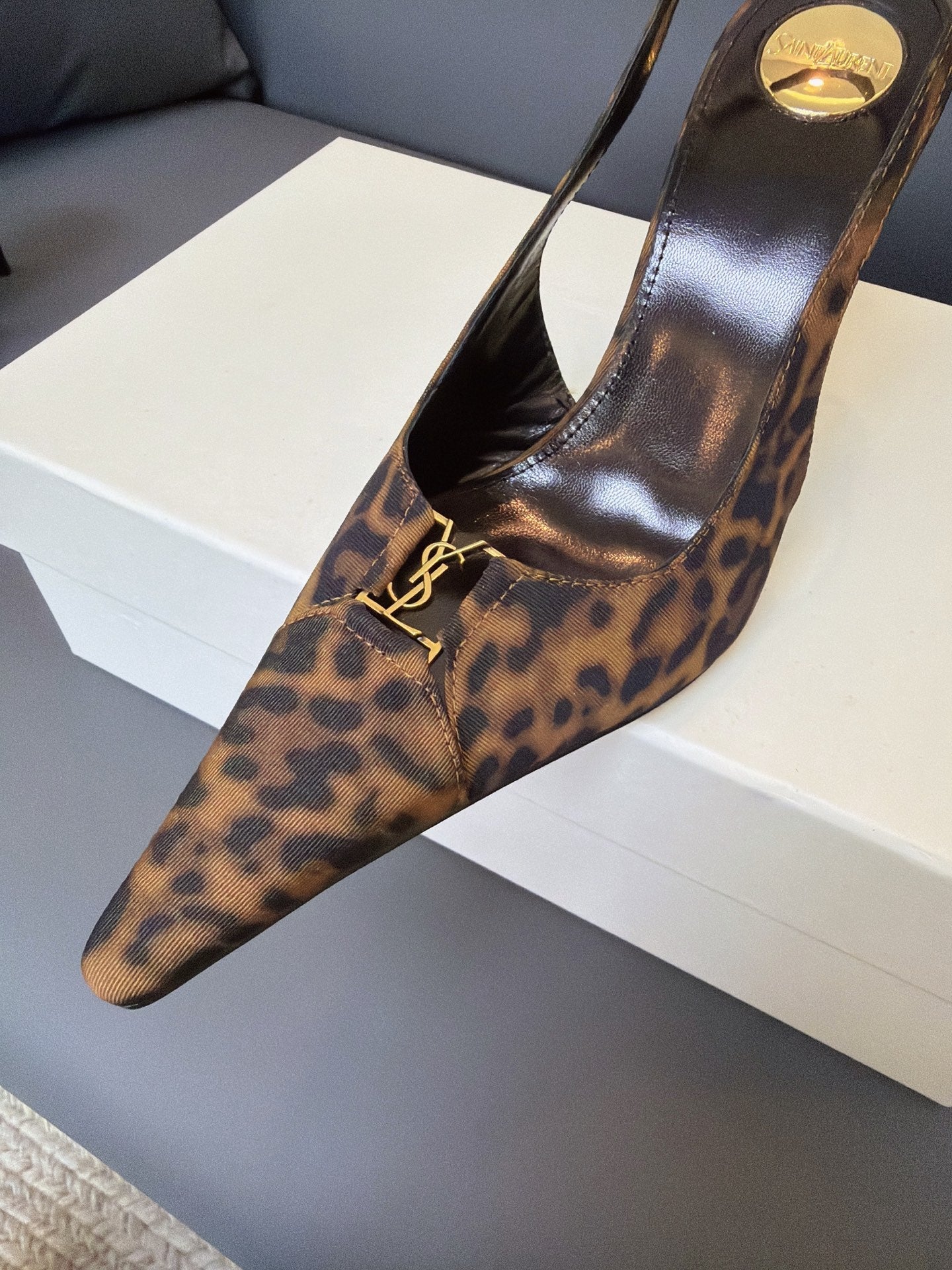 YSL 2026 High-heeled Slingback Lepard Leather