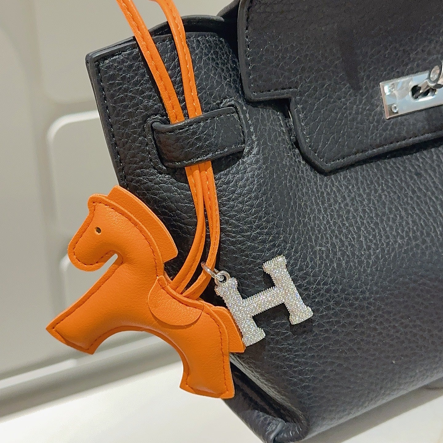 HM Rodeo Horse Bag Charm In Orange Leather