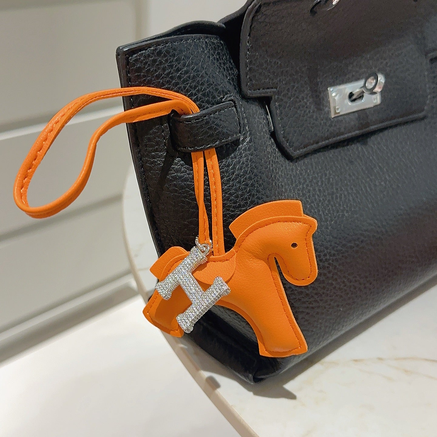 HM Rodeo Horse Bag Charm In Orange Leather