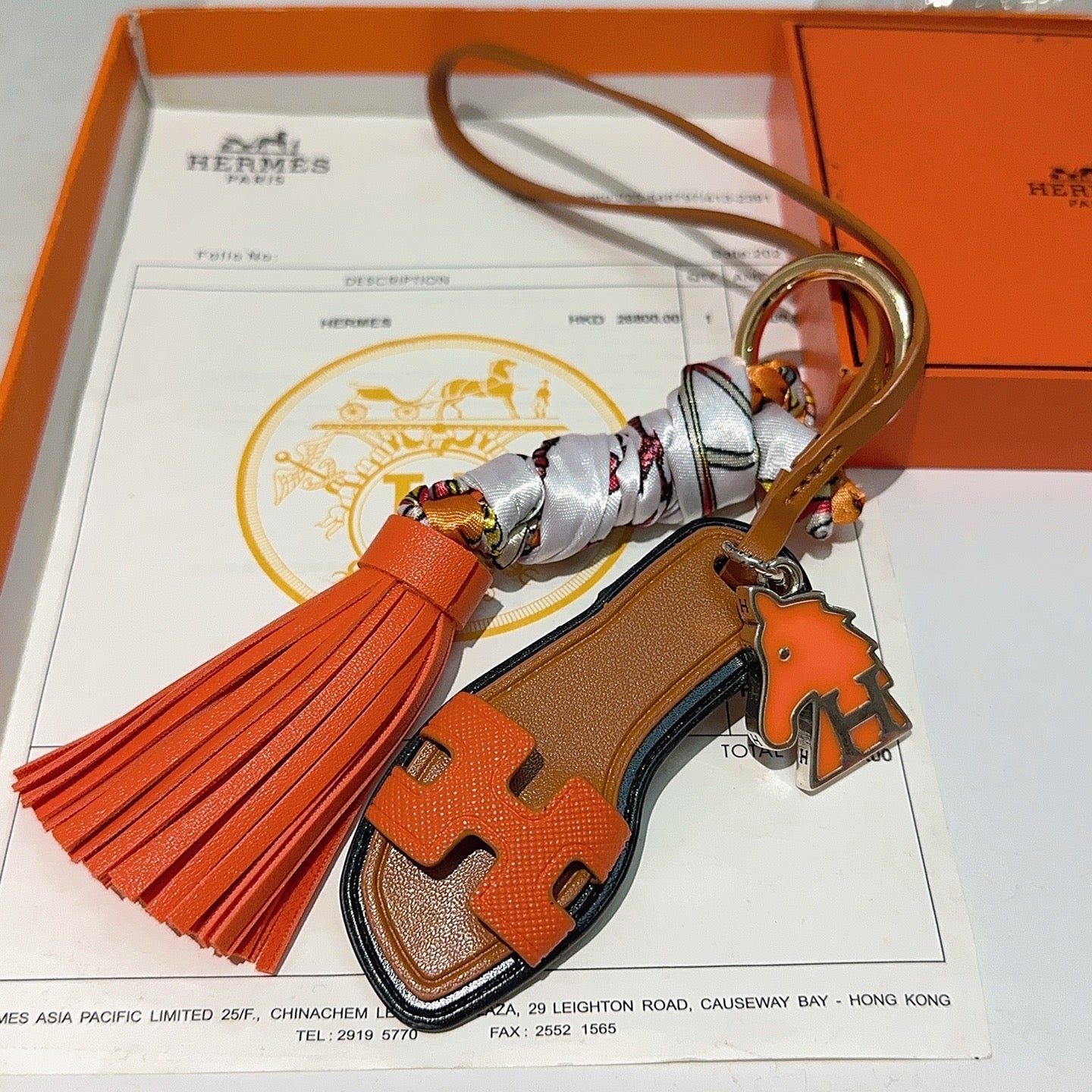 HM Brown Sandal With Twilly Scarf Charm With Orange Horse Head