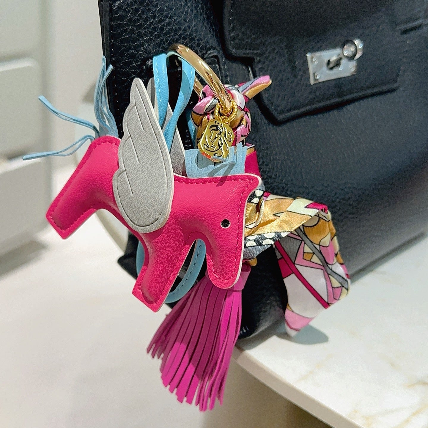 HM Pink Lambskin Rodeo Pegase PM Charm