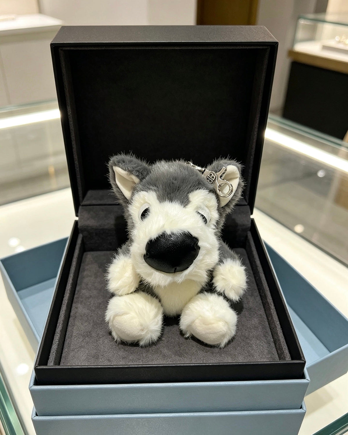 Balenciaga Gray And White Puppy Plush Bag Charm