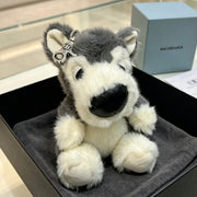 Balenciaga Gray And White Puppy Plush Bag Charm