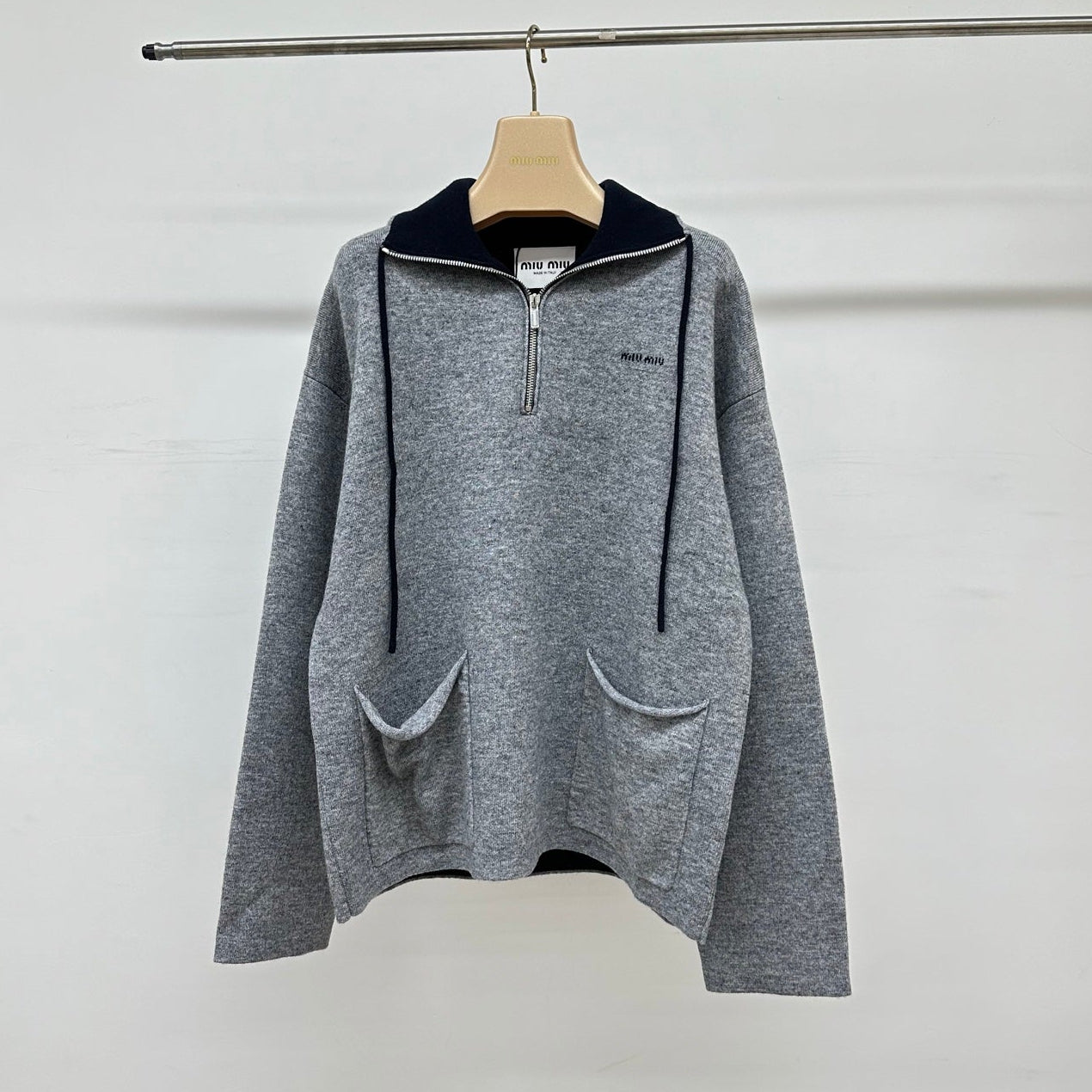 Miumiu 2026 Zip-up Top Grey Cashmere
