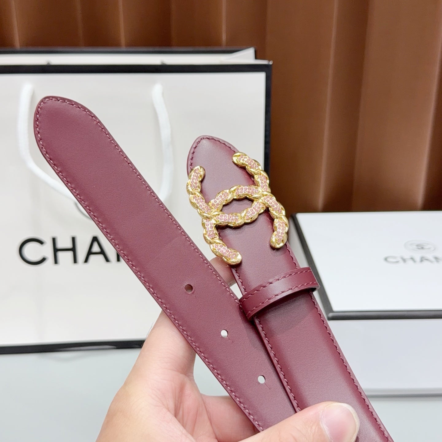 Chanel 2026 Double CC Crystal Buckle Belt 30mm Cowhide