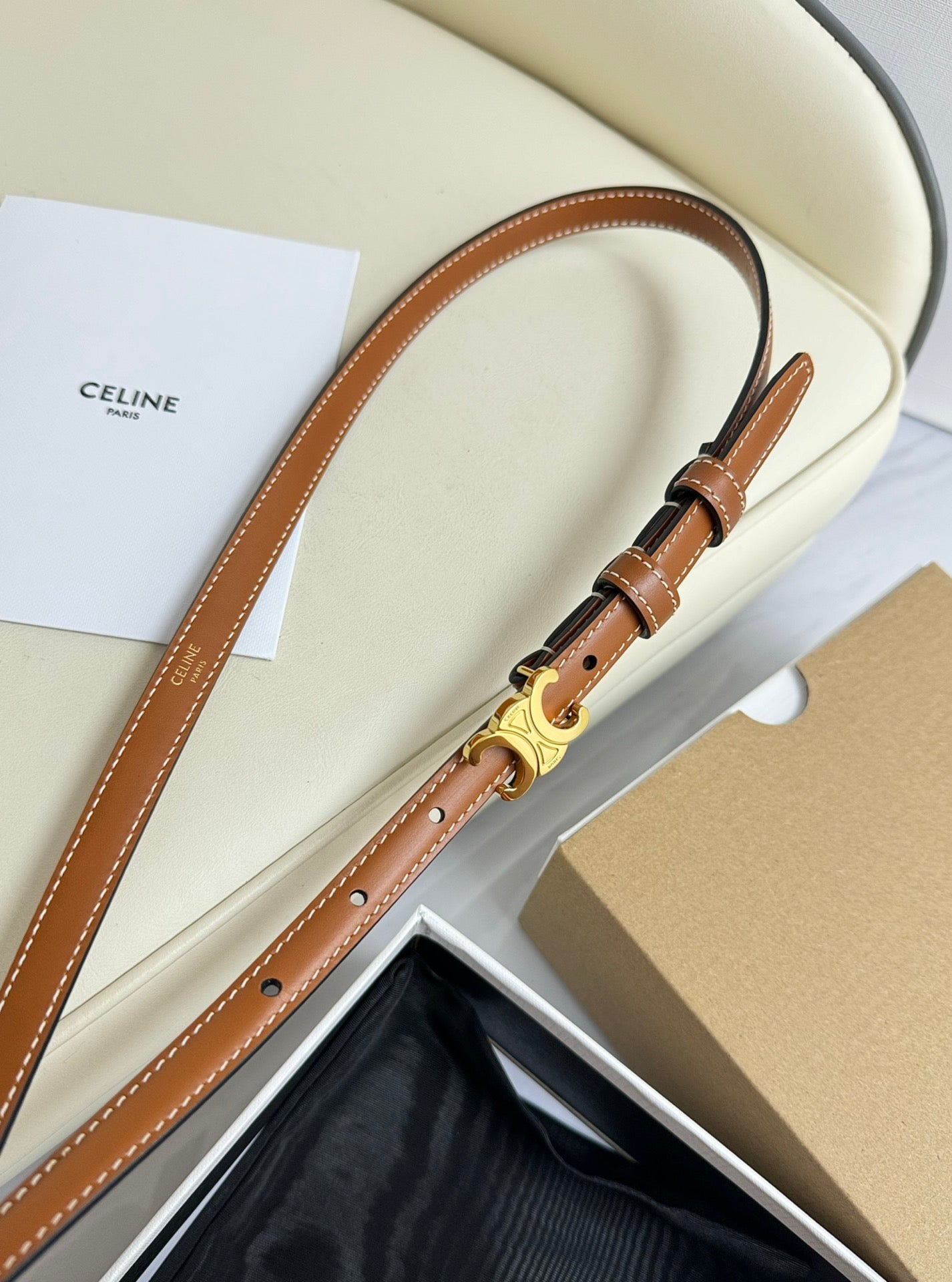 CEL Gold Buckle 13mm Belt Brown Cowhide 179728