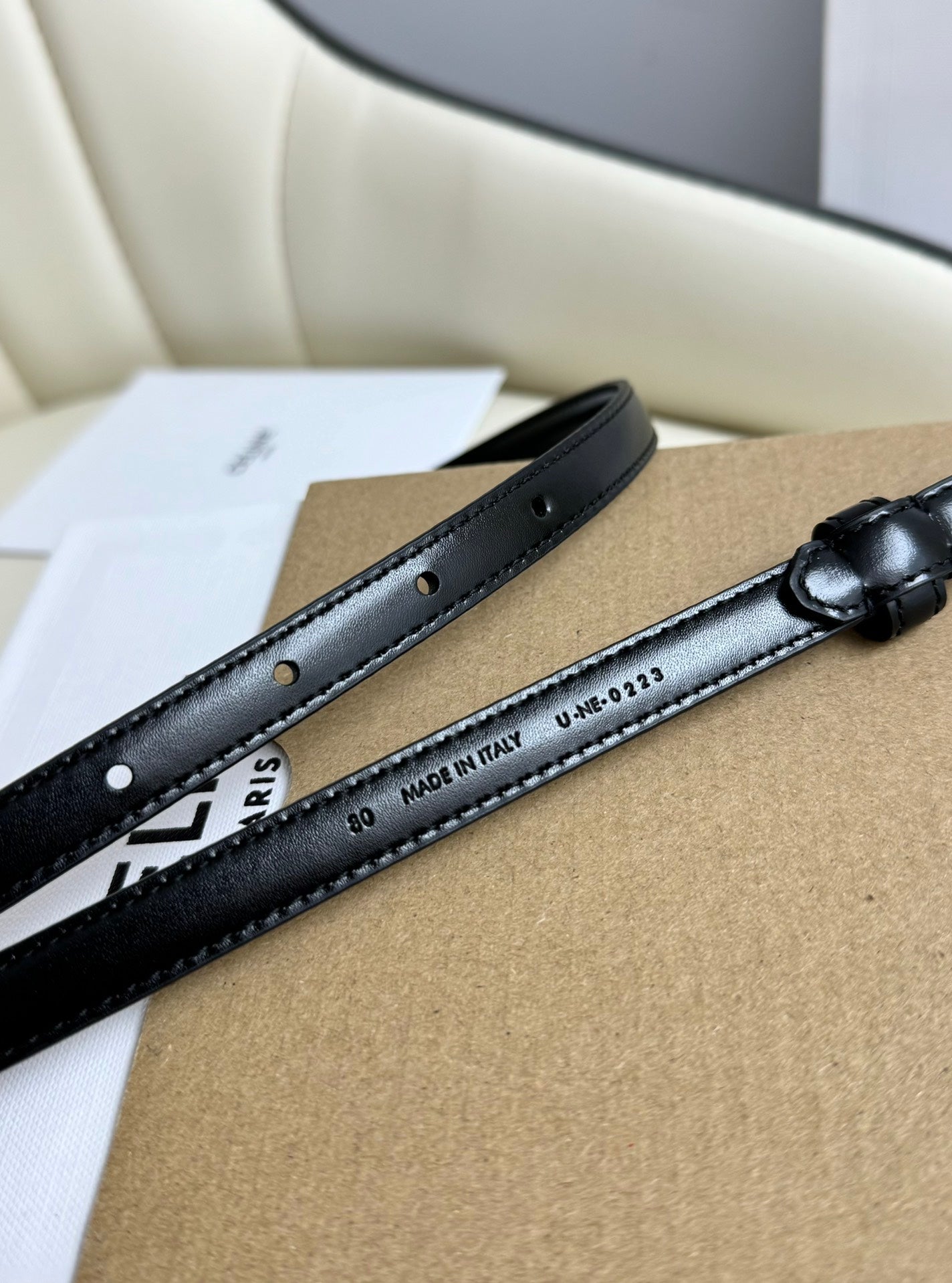 MINI TRIOMPHE BELT 13 MM BLACK LEATHER GOLD HARDWARE