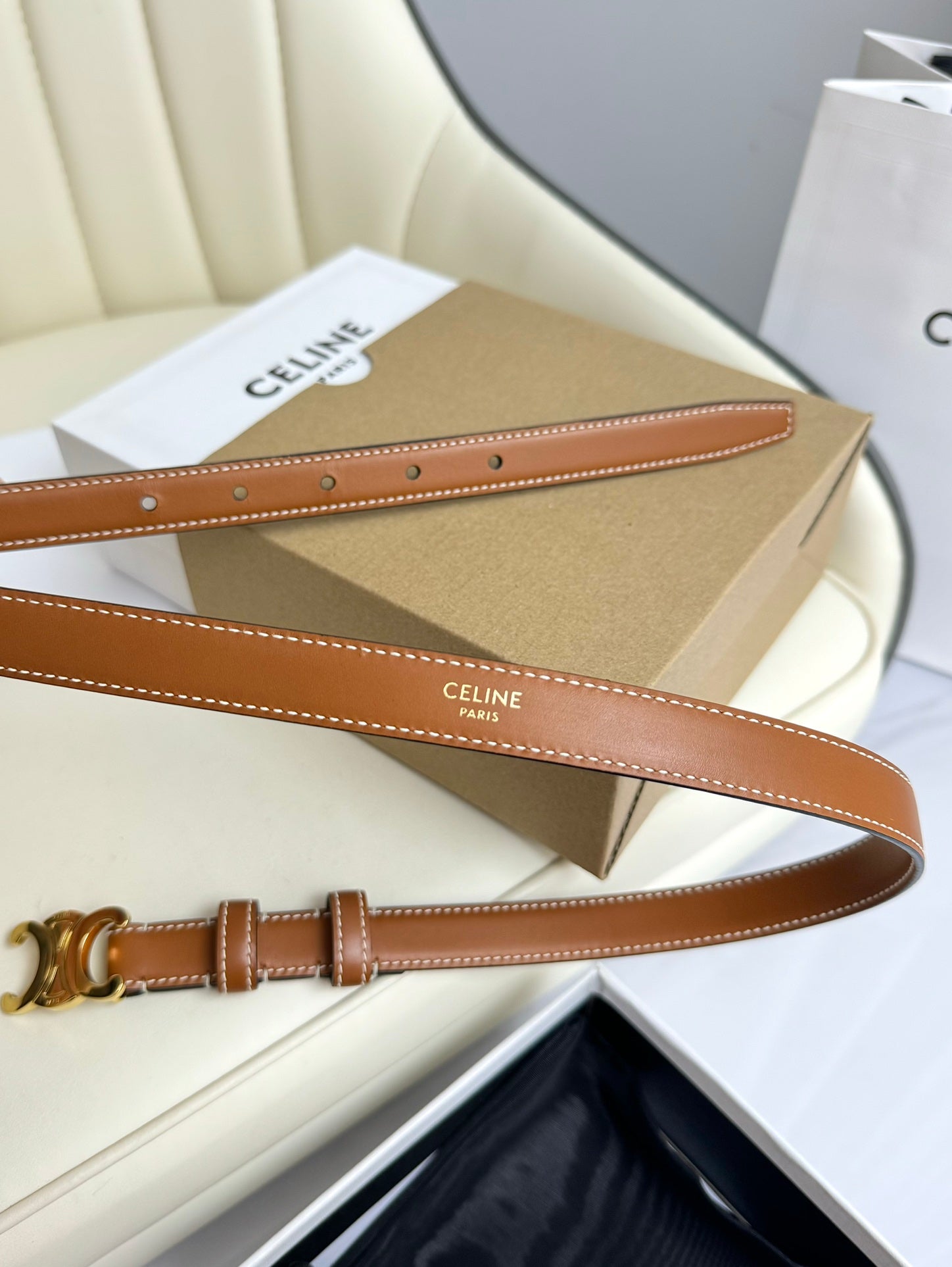 CEL Gold Buckle 18mm Belt Brown Cowhide 179730