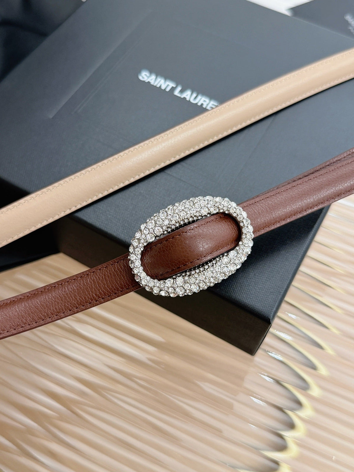 Saint Laurent 2026 Oval Belt 15mm Brown Leather 219066