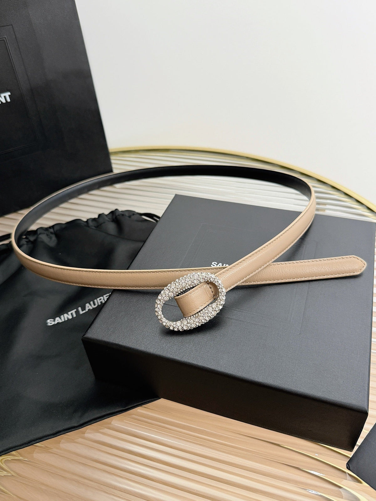 Saint Laurent 2026 Oval Belt 15mm Beige Leather 219073