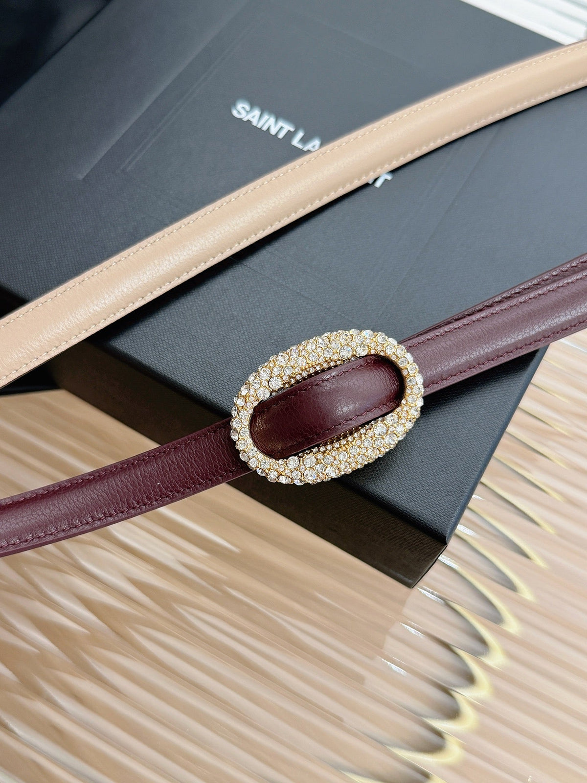Saint Laurent 2026 Oval Belt 15mm Burgundy Leather 219084