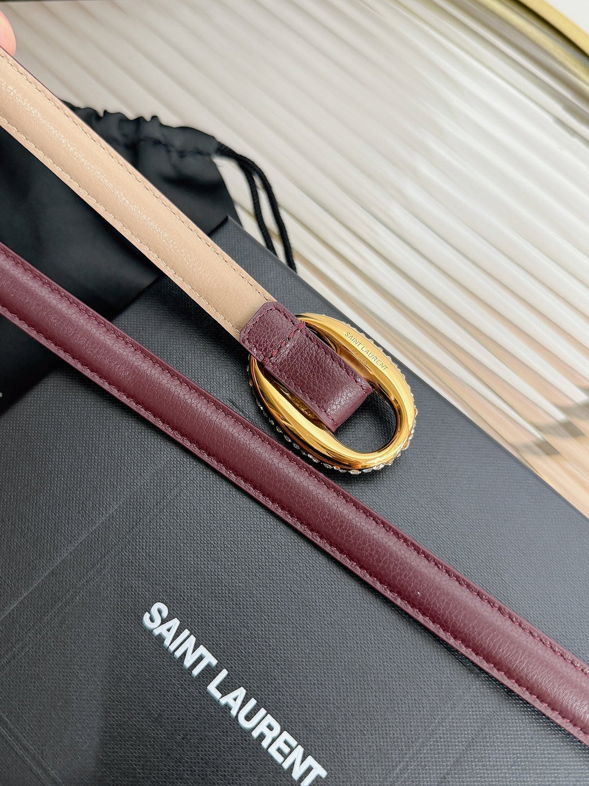 Saint Laurent 2026 Oval Belt 15mm Burgundy Leather 219084