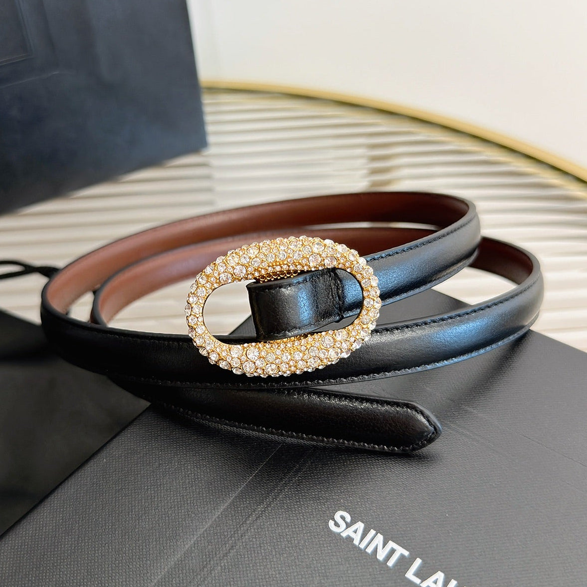 Saint Laurent 2026 Oval Belt 15mm Black Leather 219099