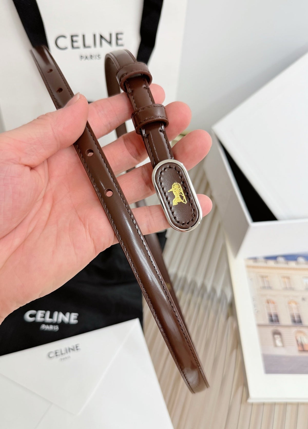 Celine 2026 Chariot Taurillon Belt 13mm Leather 218707