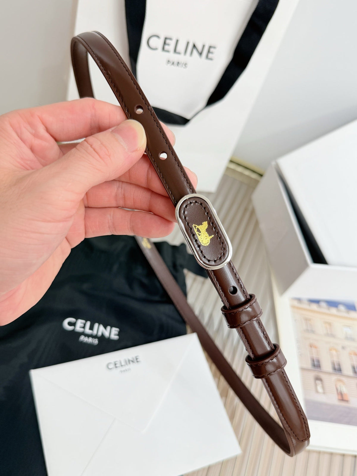 Celine 2026 Chariot Taurillon Belt 13mm Leather 218707