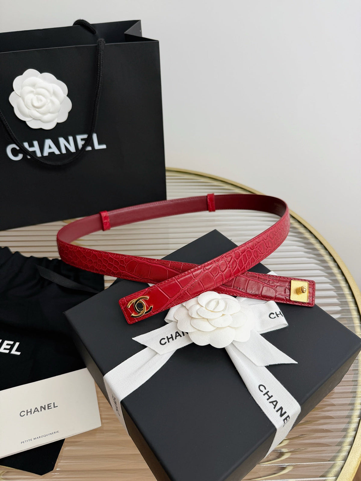 Chanel 2026 Crocodile Embossed Belt 25mm Gold Hardware Leather 219797