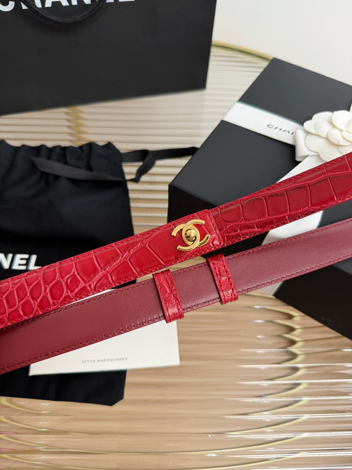 Chanel 2026 Crocodile Embossed Belt 25mm Gold Hardware Leather 219797