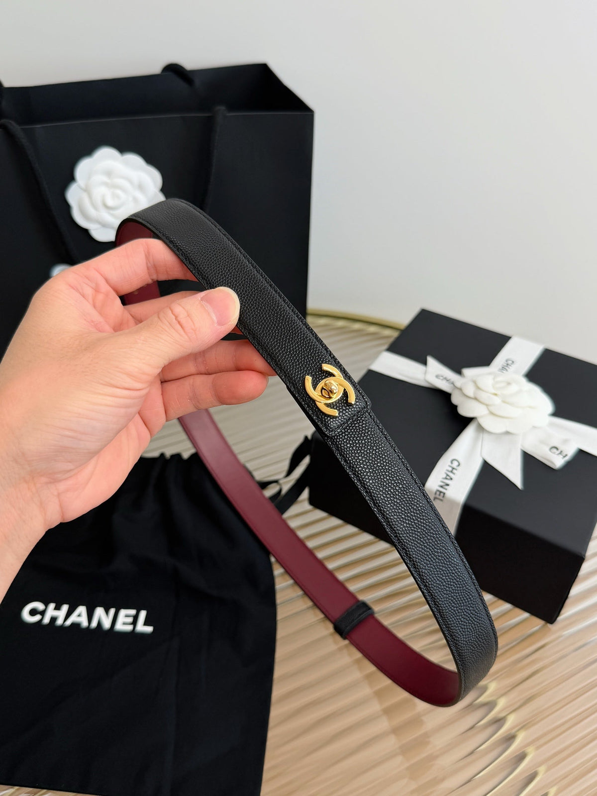 Chanel 2026 Gold-Hardware Belt 25mm Suede Leather 219834