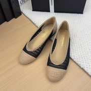 CC 25 Ballet Flat Beige Black Raffia