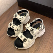 CC Toe Sandals White Mix Camellia Pattern Leather 299536