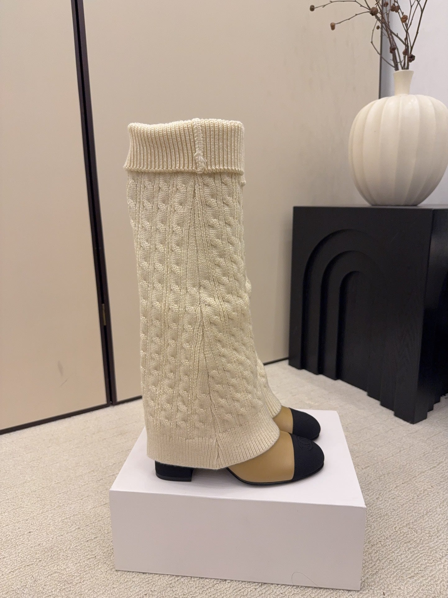 CC 26 Boot With Sock Detail Beige Cream Wool Leather 588841