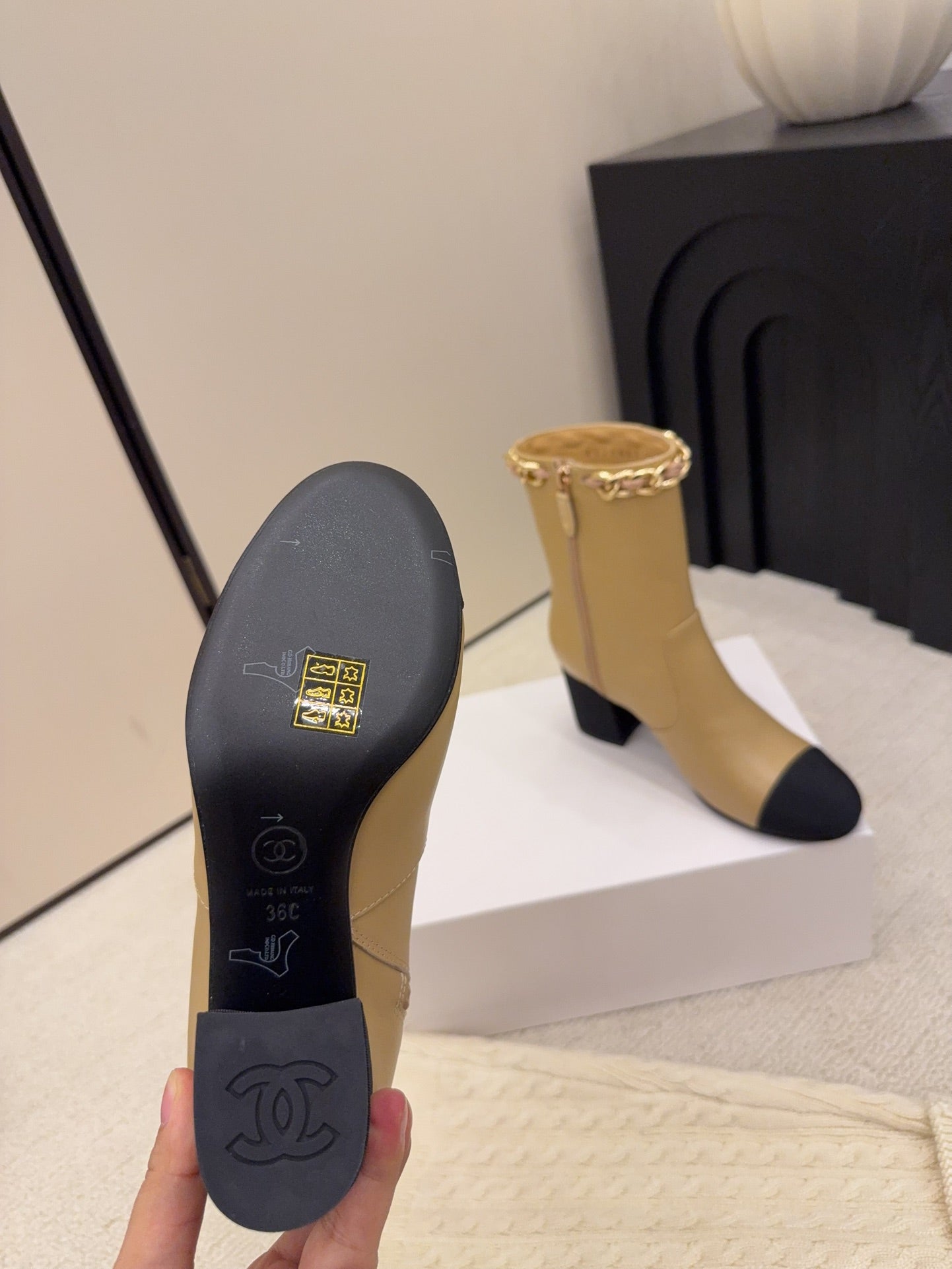 CC 26 Boot With Sock Detail Beige Cream Wool Leather 588841