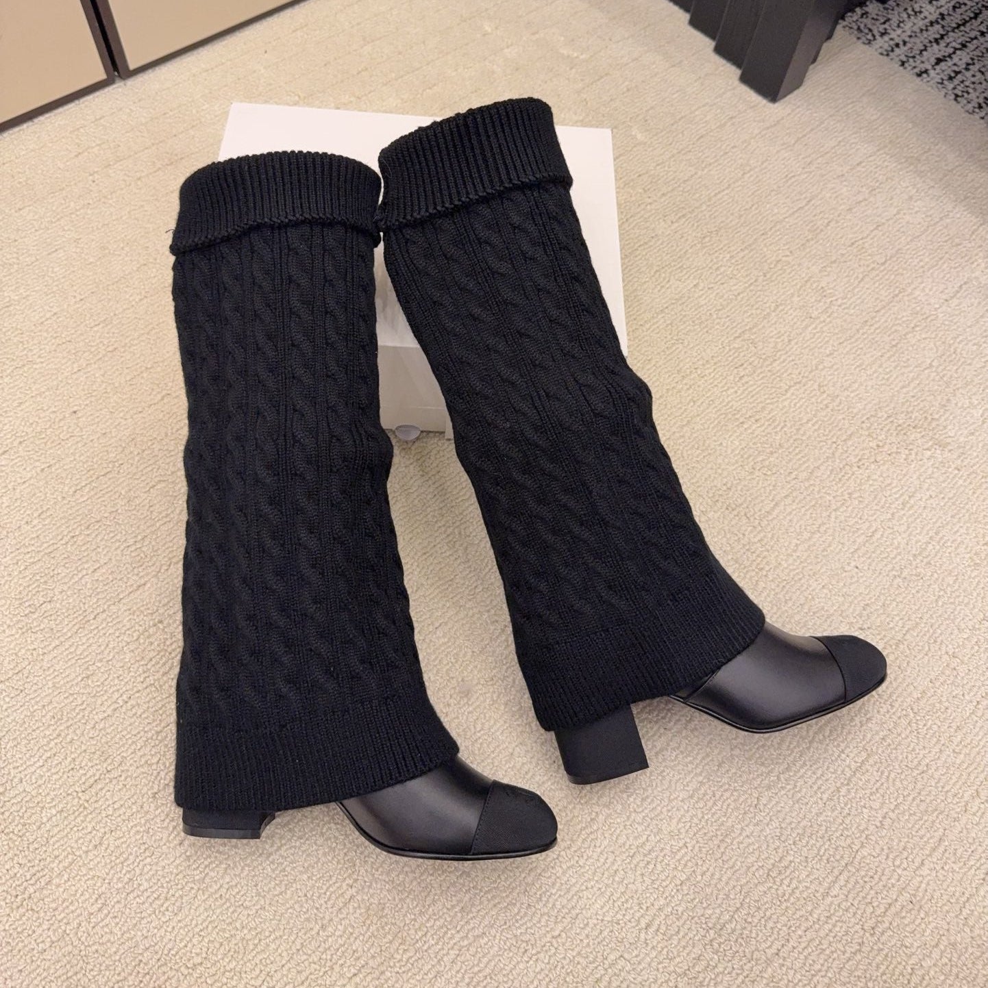 CC 26 Boot With Sock Detail Black Wool Leather 588842