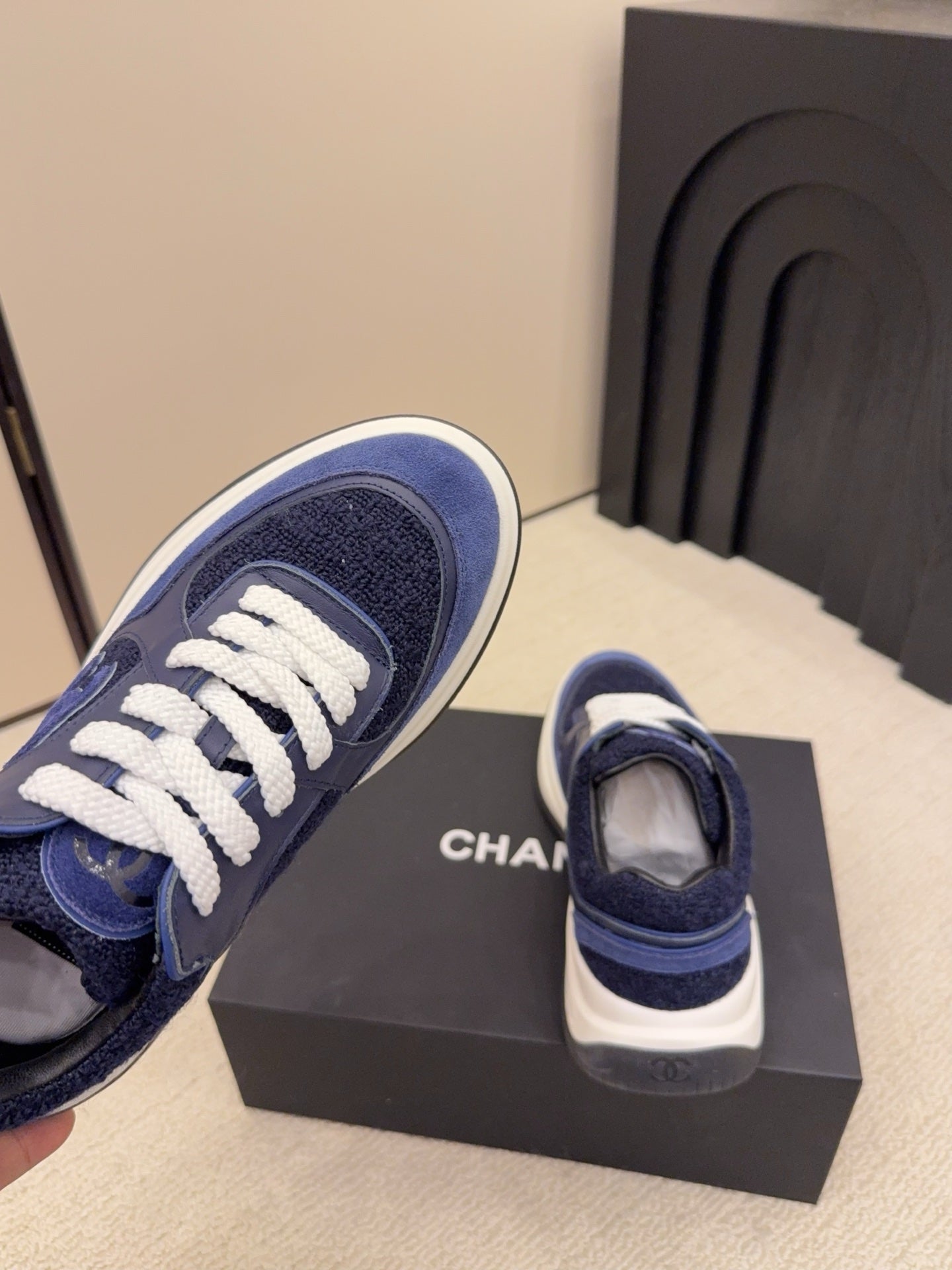 CC 26 Sneaker Navy Blue mix White Tweed Fabric and Suede 589080