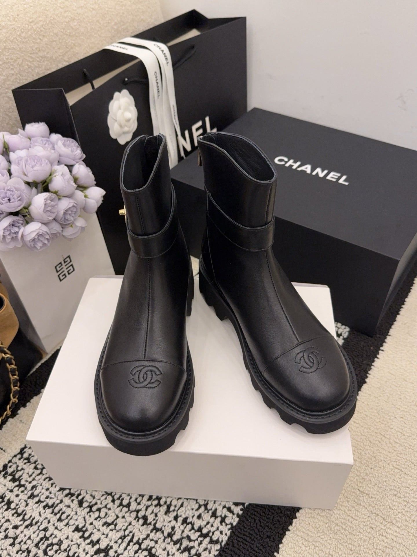 CC 26 Boot With Lug Sole Black Calfskin 588678