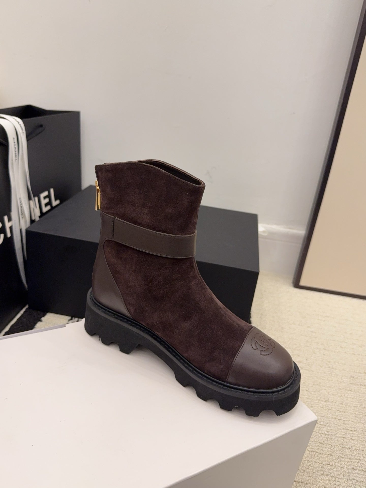 CC 26 Boot With Lug Sole Chocolate Black Suede Leather 588680