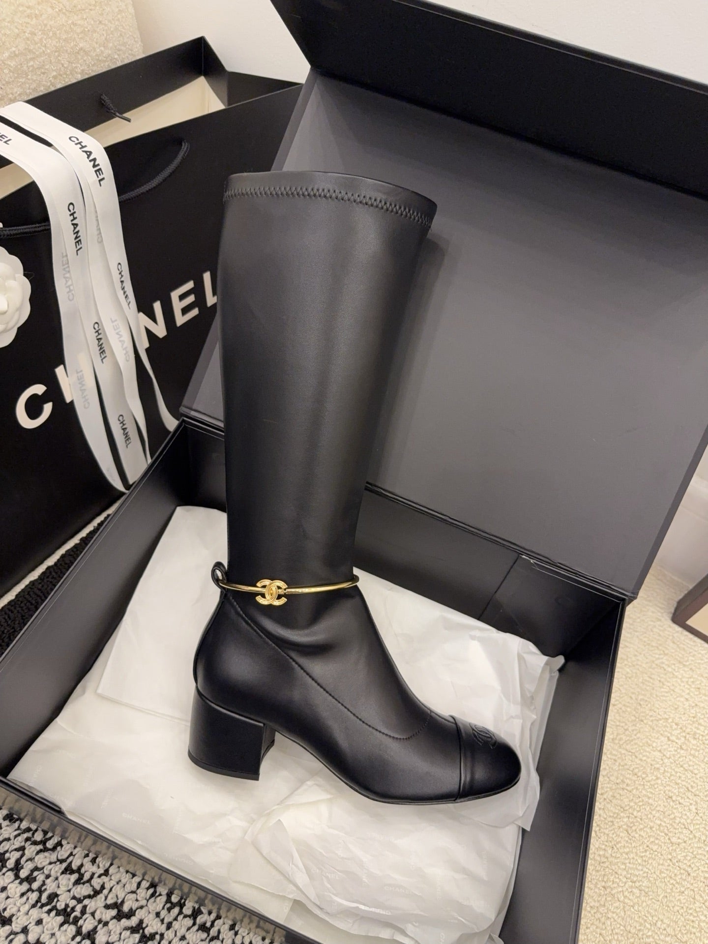 CC 26 Boot With Gold-tone Ankle Chain Black Lambskin 588822
