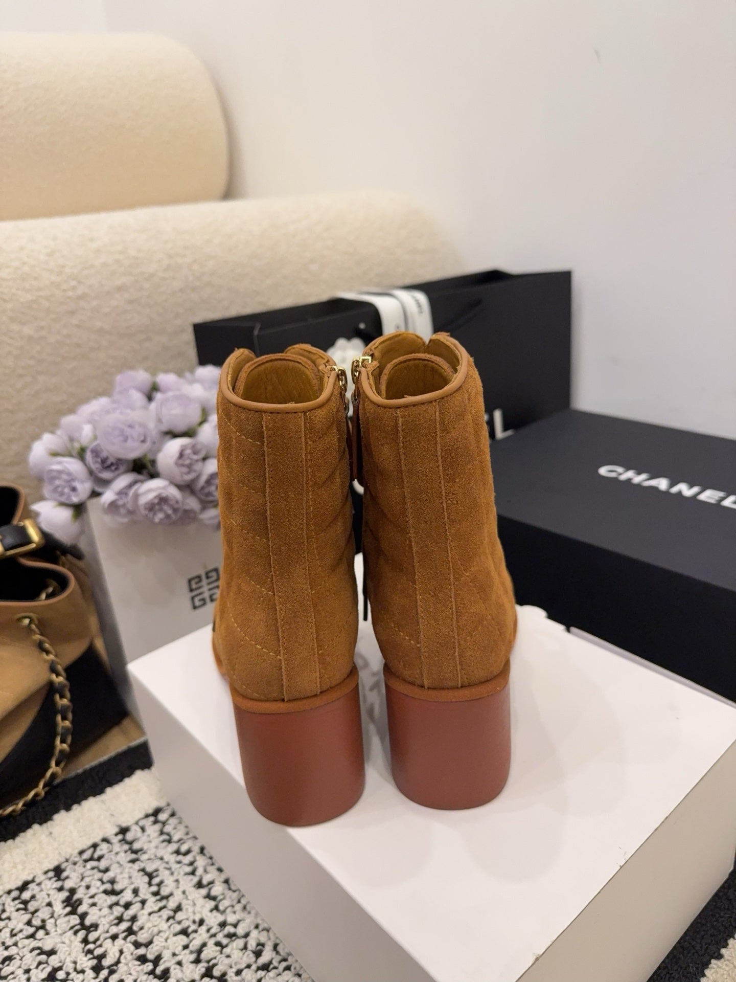 CC 26 Quilted Lace-up Boot Brown Black Suede Calfskin 588817