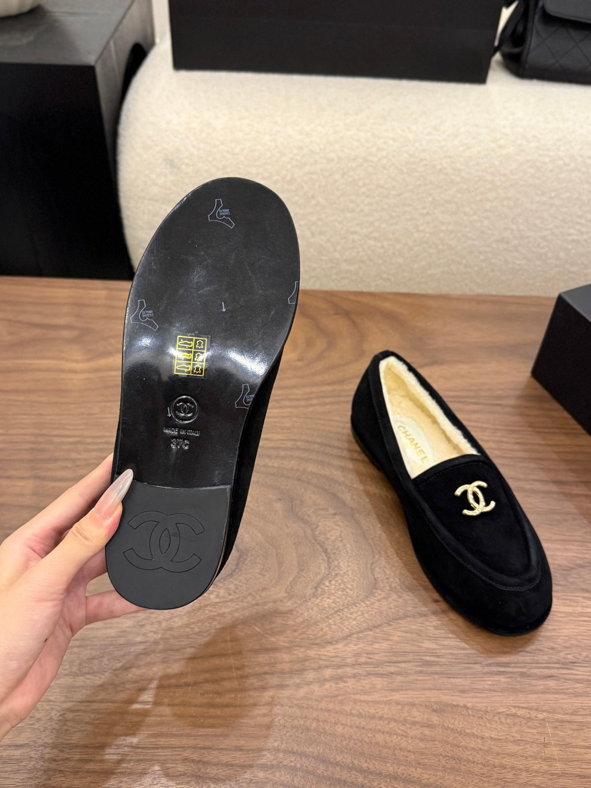 Chanel 2026 Interlocking CC Logo Loafers Suede And Wool 122686