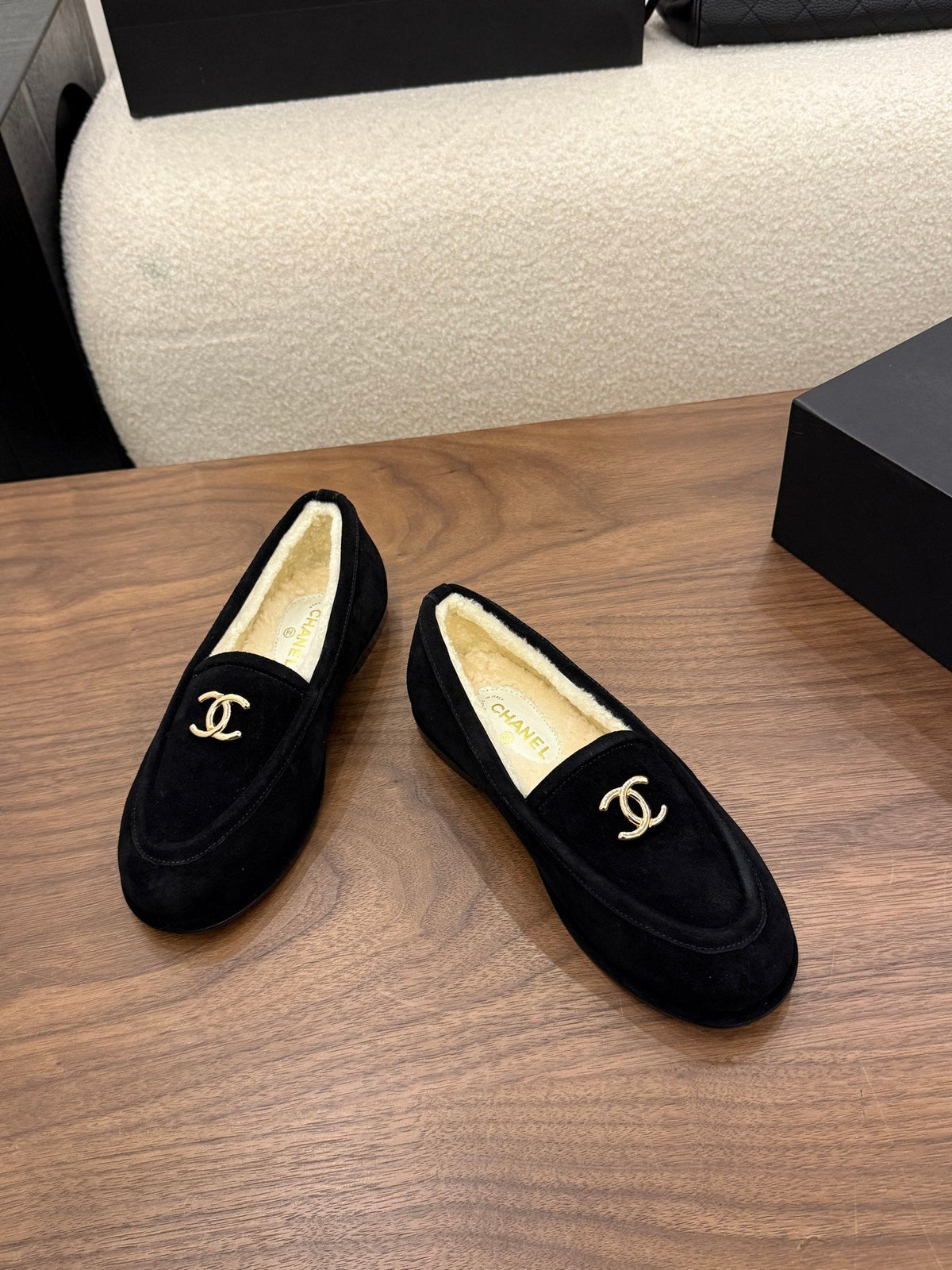 Chanel 2026 Interlocking CC Logo Loafers Suede And Wool 122686
